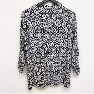 Soft Surroundings Salina Shirt Womens Size PM Black/White Button Up Top Printed